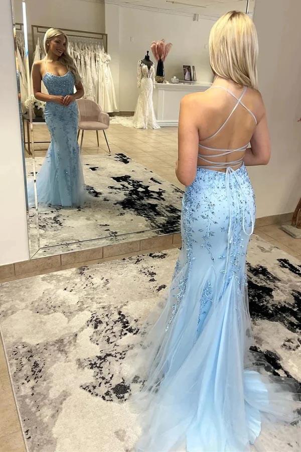 Mermaid Lace Up Mermaid Lace Appliques Party Prom Dress