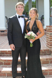 Mermaid Lace V-Neck Halter Open Back Formal Party Prom Dress