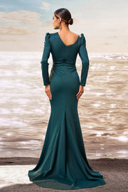 Mermaid Long Sleeves Party Evening Dress With Slit