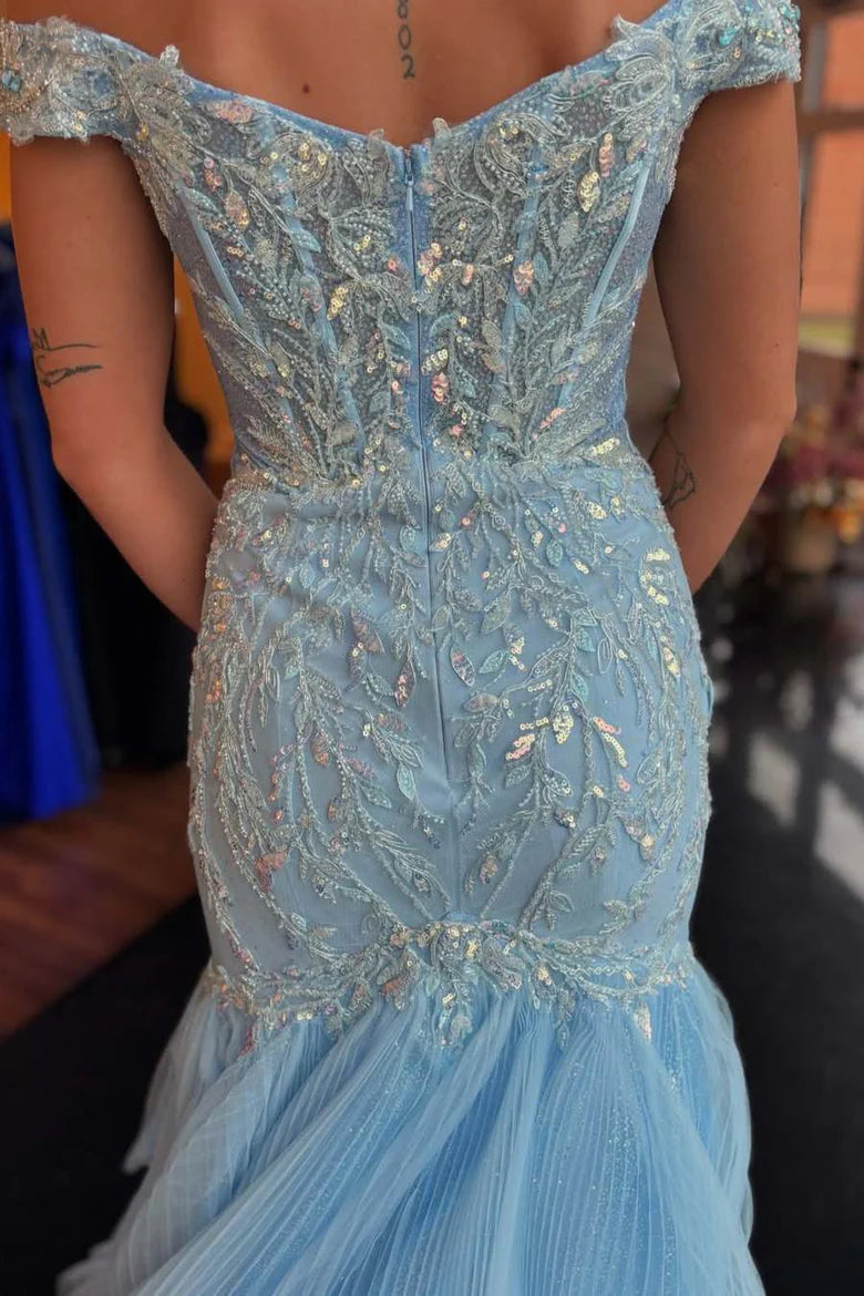 Mermaid Off-Shoulder Appliques Formal Prom Dress With Train