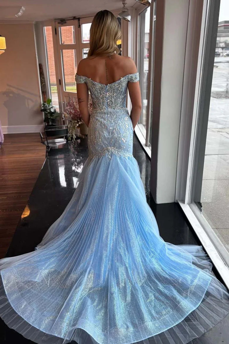 Mermaid Off-Shoulder Appliques Formal Prom Dress With Train