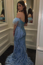 Mermaid Off-Shoulder Appliques Prom Dress With Slit