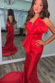 Mermaid Satin Empire Strapless Formal Party Prom Dress With Train