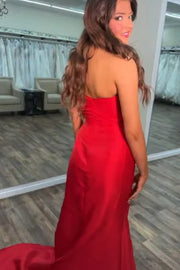 Mermaid Satin Empire Strapless Formal Party Prom Dress With Train