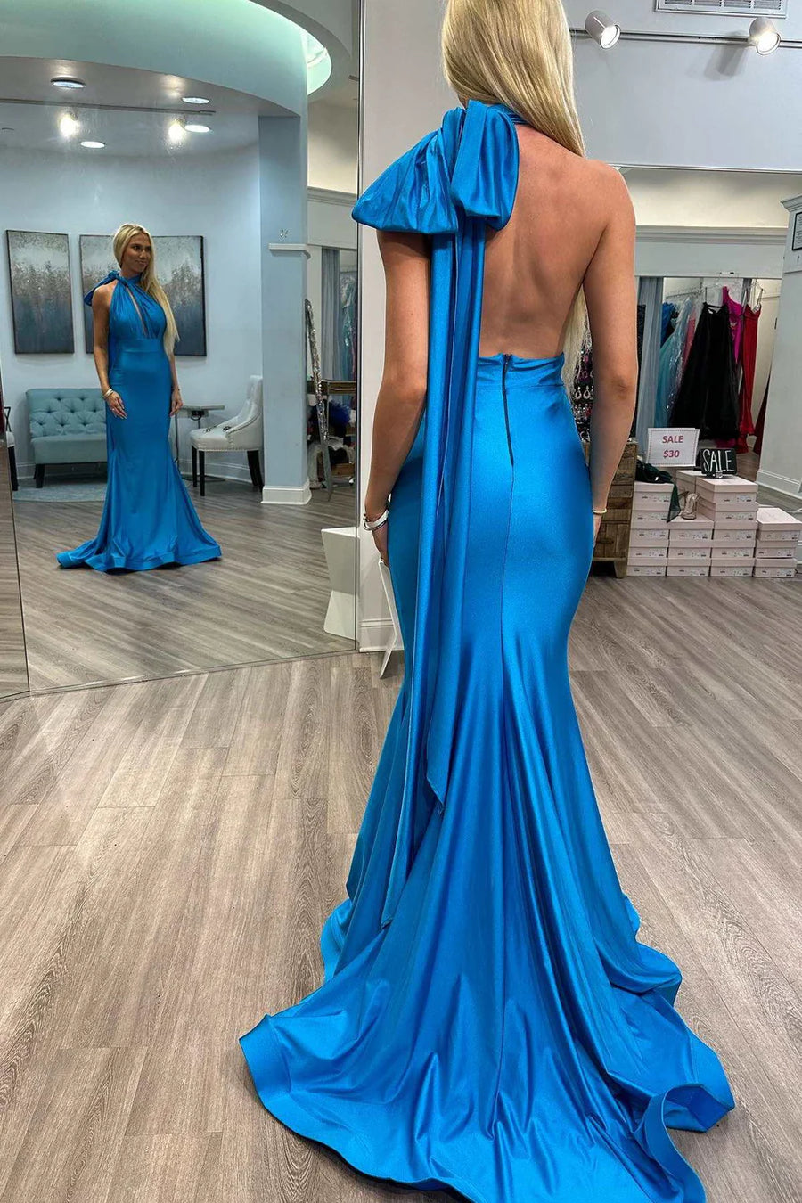 Mermaid Satin Open Back Sleeveless Prom Dress