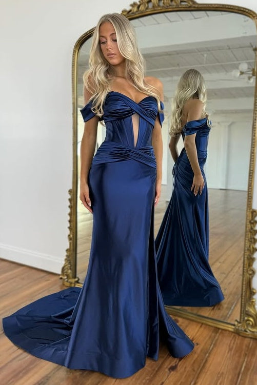 Mermaid Satin Sweetheart Off-Shoulder Ruched Party Prom Dress