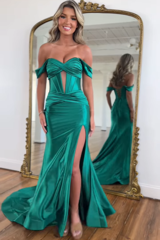 Mermaid Satin Sweetheart Off-Shoulder Ruched Party Prom Dress