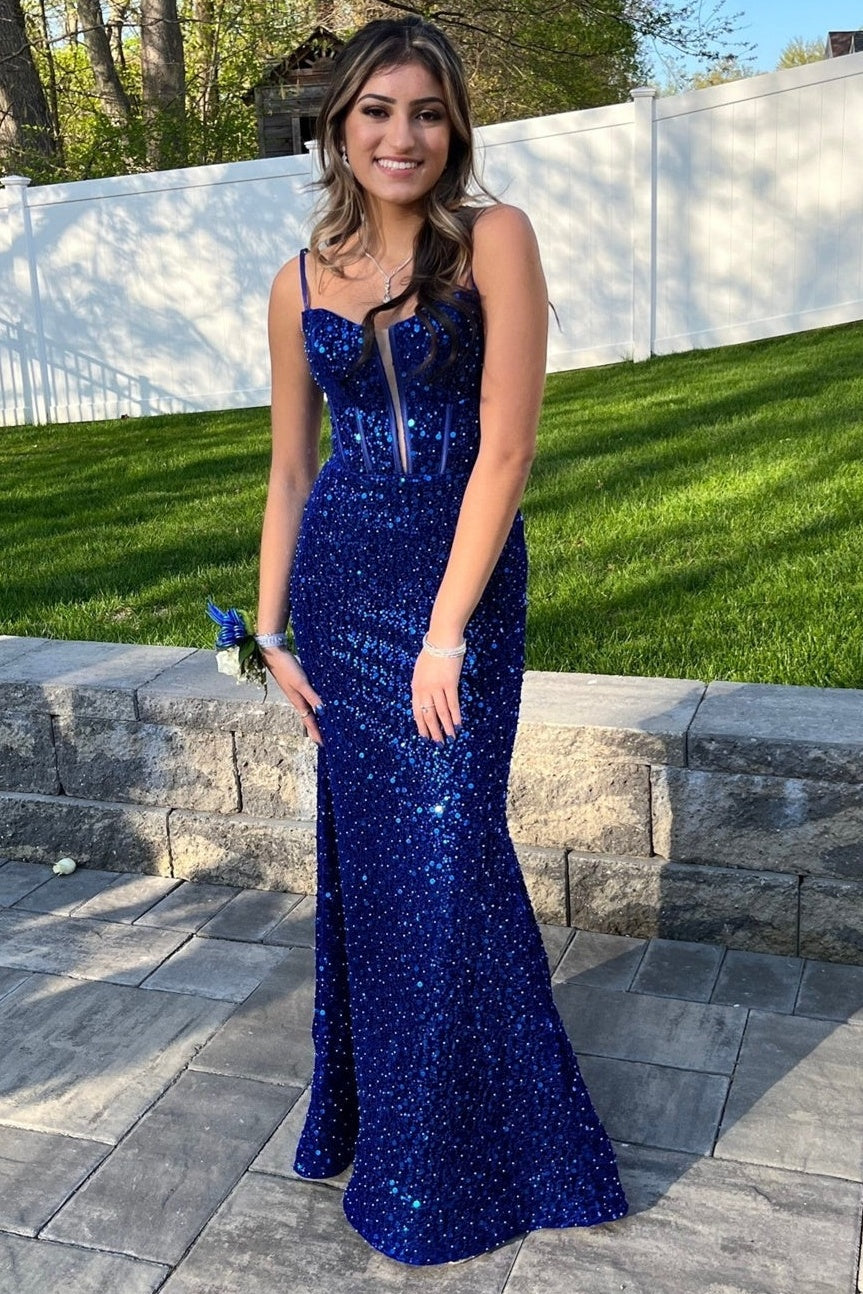 Mermaid Sequins Sleeveless Long Party Prom Dress