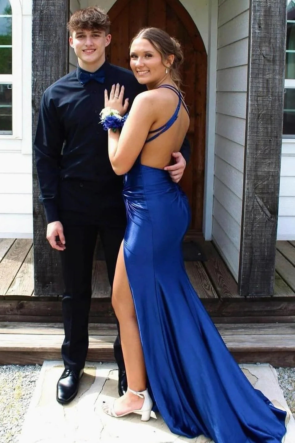 Mermaid Sleeveless Appliques Party Prom Dress With Slit