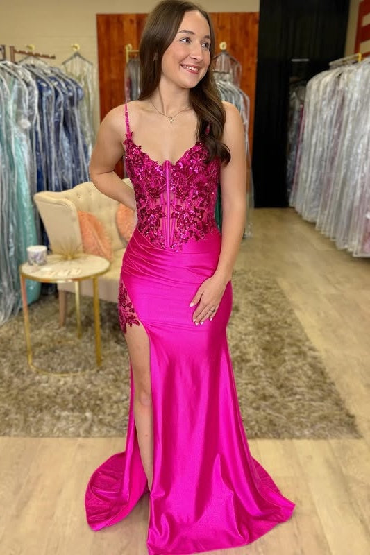 Mermaid Sleeveless Empire Lace Appliques Party Prom Dress With Slit