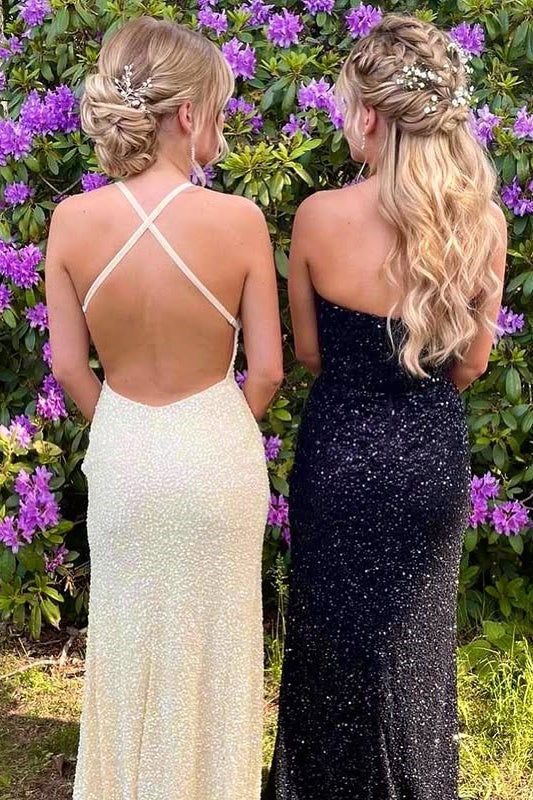 Mermaid Sleeveless Empire Sequins Long Party Prom Dress With Train