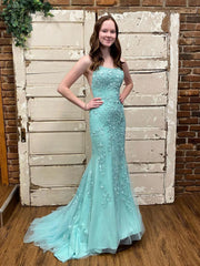 Mermaid Sleeveless Lace Appliques Party Prom Dress