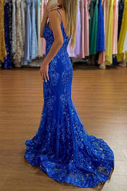 Mermaid Spaghetti Straps Appliques Formal Prom Dress