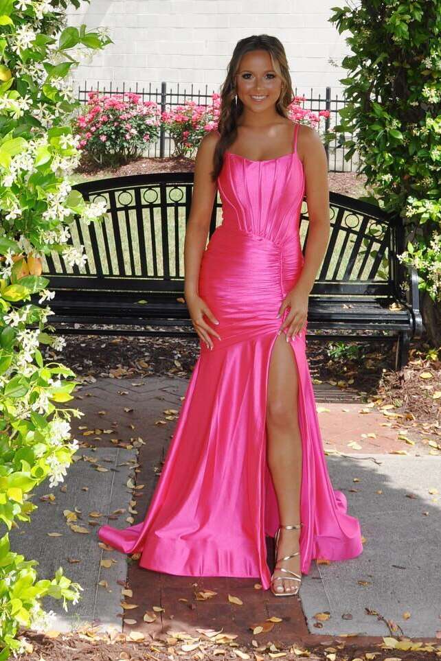Mermaid Spaghetti Straps Bateau Party Prom Dress With Slit