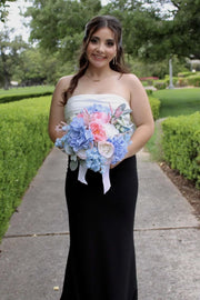 Mermaid Strapless Empire Satin Party Prom Dress With Bow