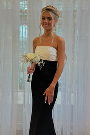 Mermaid Strapless Empire Satin Party Prom Dress With Bow