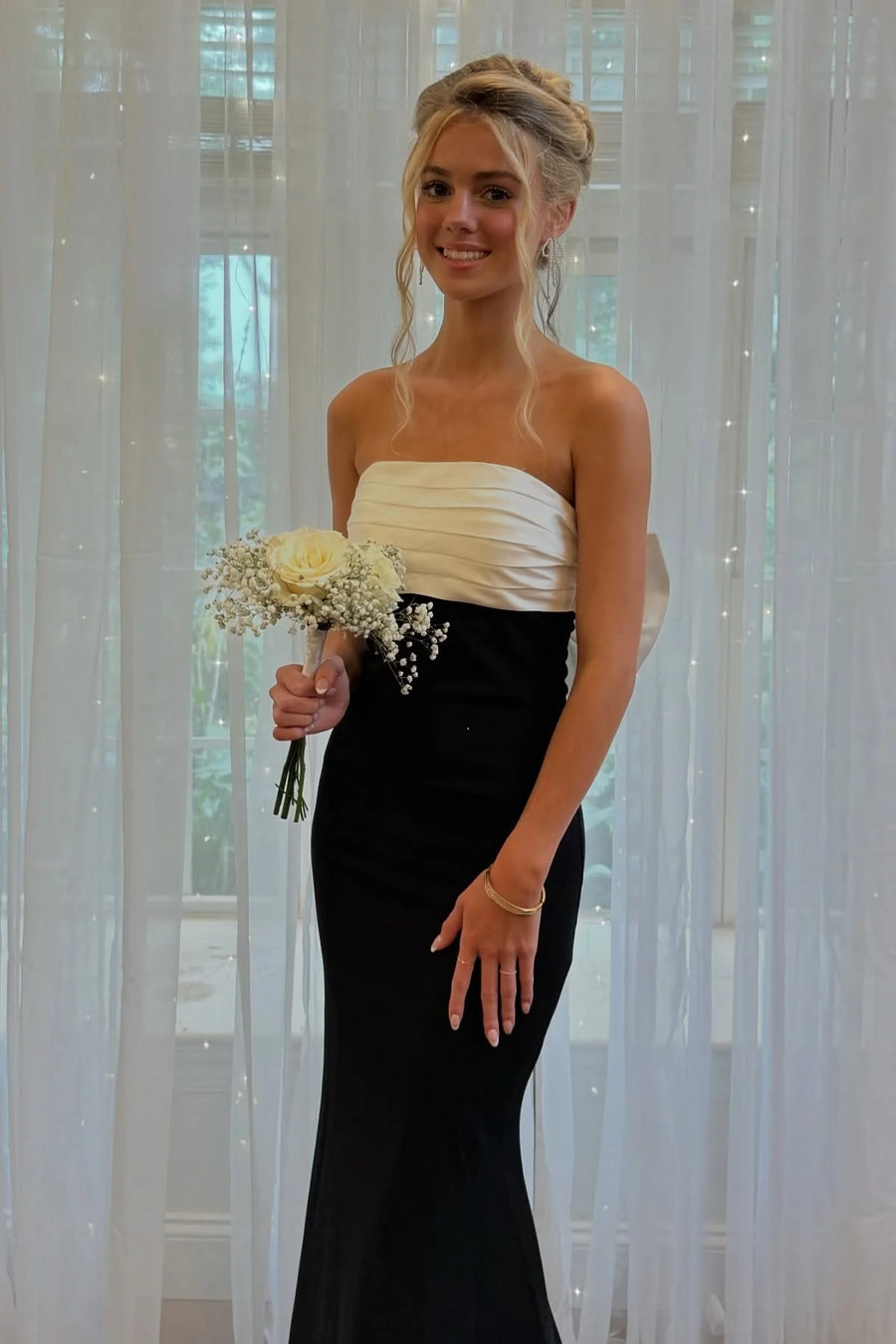 Mermaid Strapless Empire Satin Party Prom Dress With Bow