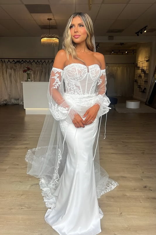 Mermaid Sweetheart Long Sleeves Chic Beach Wedding Dress