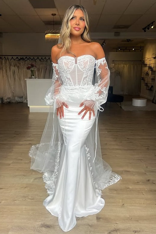 Mermaid Sweetheart Long Sleeves Chic Beach Wedding Dress