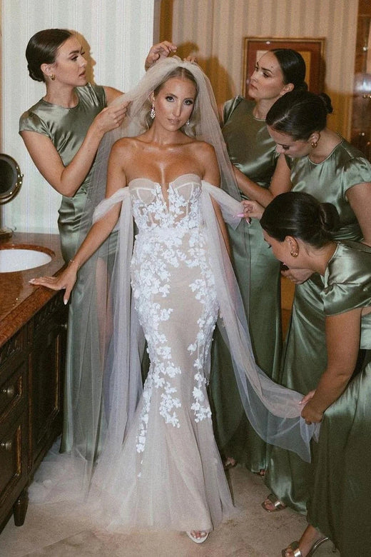 Mermaid Sweetheart Off-Shoulder Lace Appliques Wedding Dress