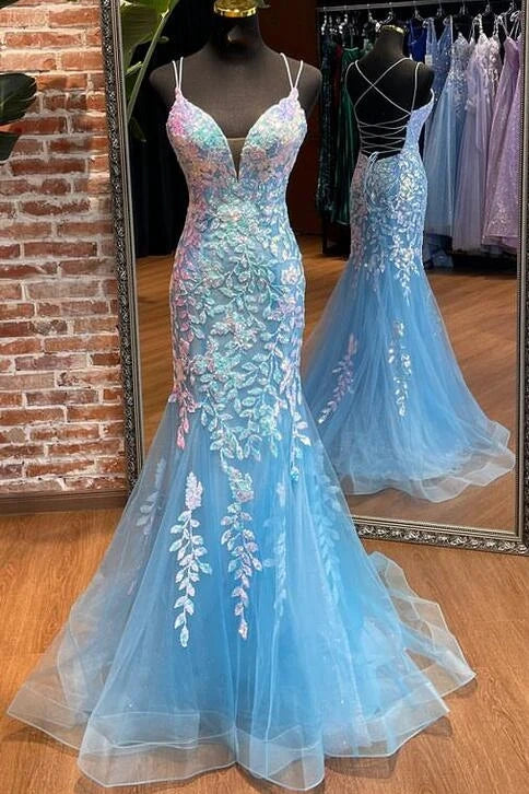 Mermaid Sweetheart Sleeveless Appliques Tulle Prom Dress