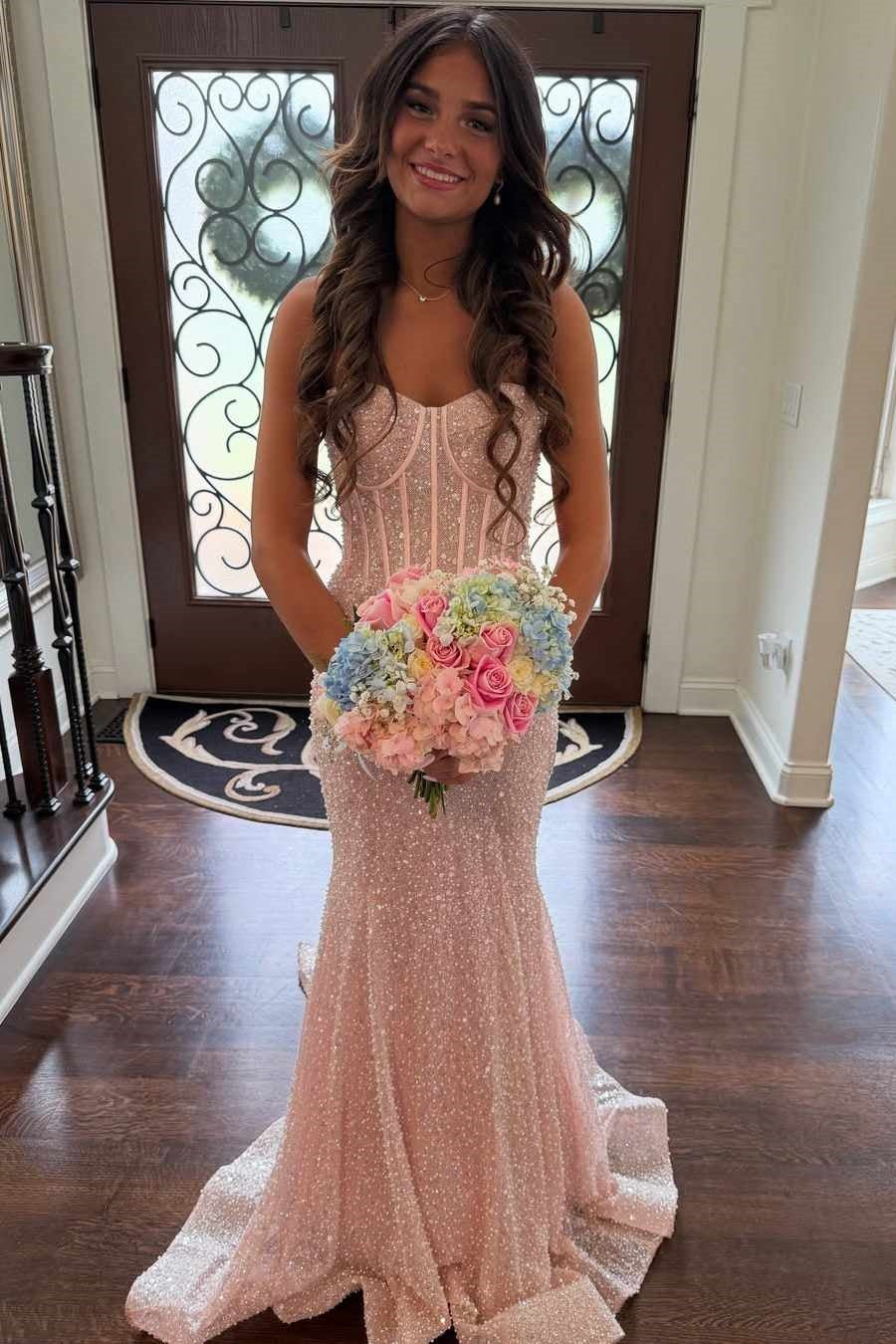 Mermaid Sweetheart Strapless Long Party Prom Dress With Train