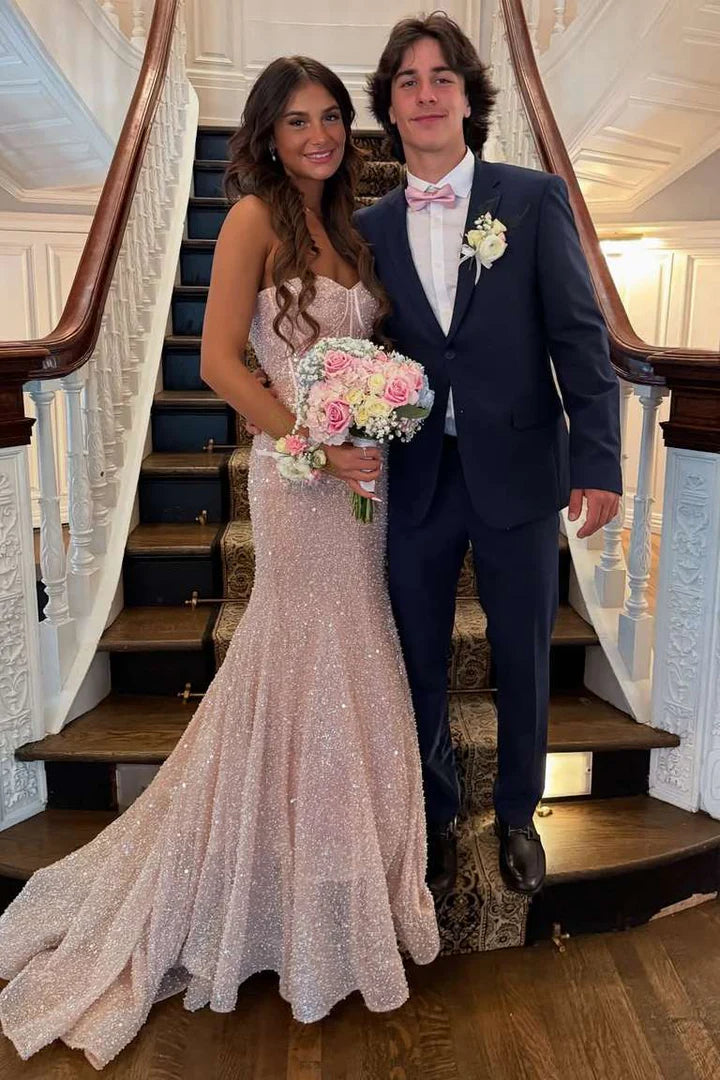 Mermaid Sweetheart Strapless Long Party Prom Dress With Train