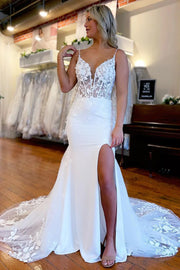 Mermaid V-Neck Sleeveless Sheer Empire Lace Wedding Dress