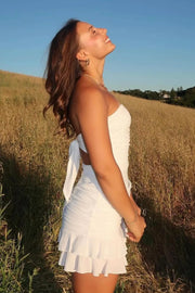 Mini Strapless Sleeveless Empire Lace Up Tiered Homecoming Dress