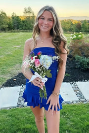 Mini Strapless Sleeveless Empire Lace Up Tiered Homecoming Dress