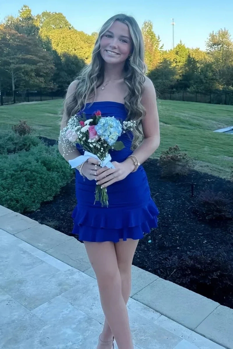 Mini Strapless Sleeveless Empire Lace Up Tiered Homecoming Dress