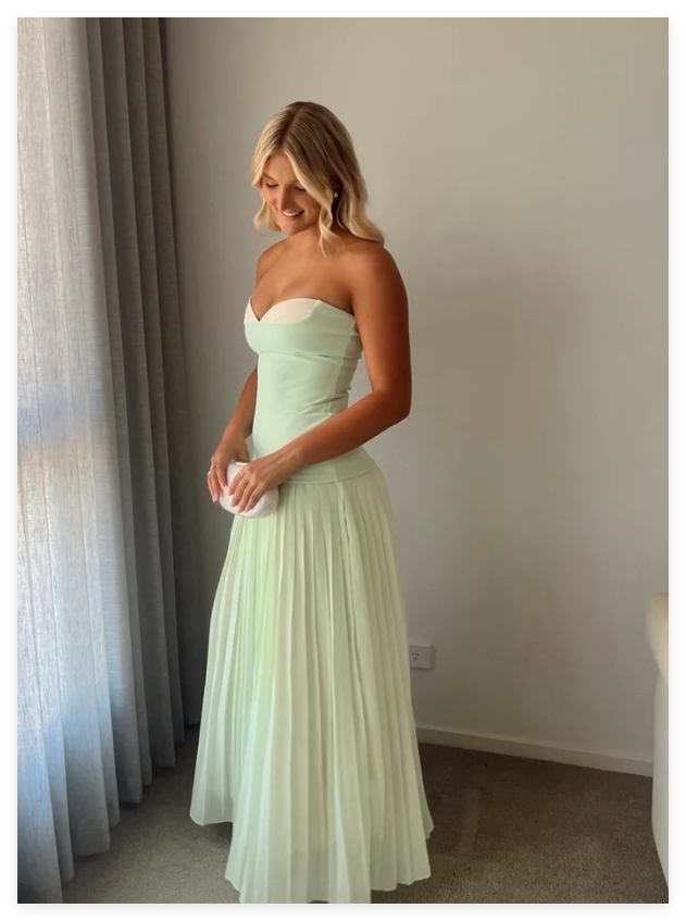 Mint Green A-Line Satin And Chiffon Floor-Length Party Prom Dress