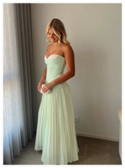 Mint Green A-Line Satin And Chiffon Floor-Length Party Prom Dress