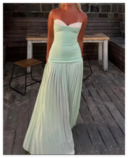Mint Green A-Line Satin And Chiffon Floor-Length Party Prom Dress