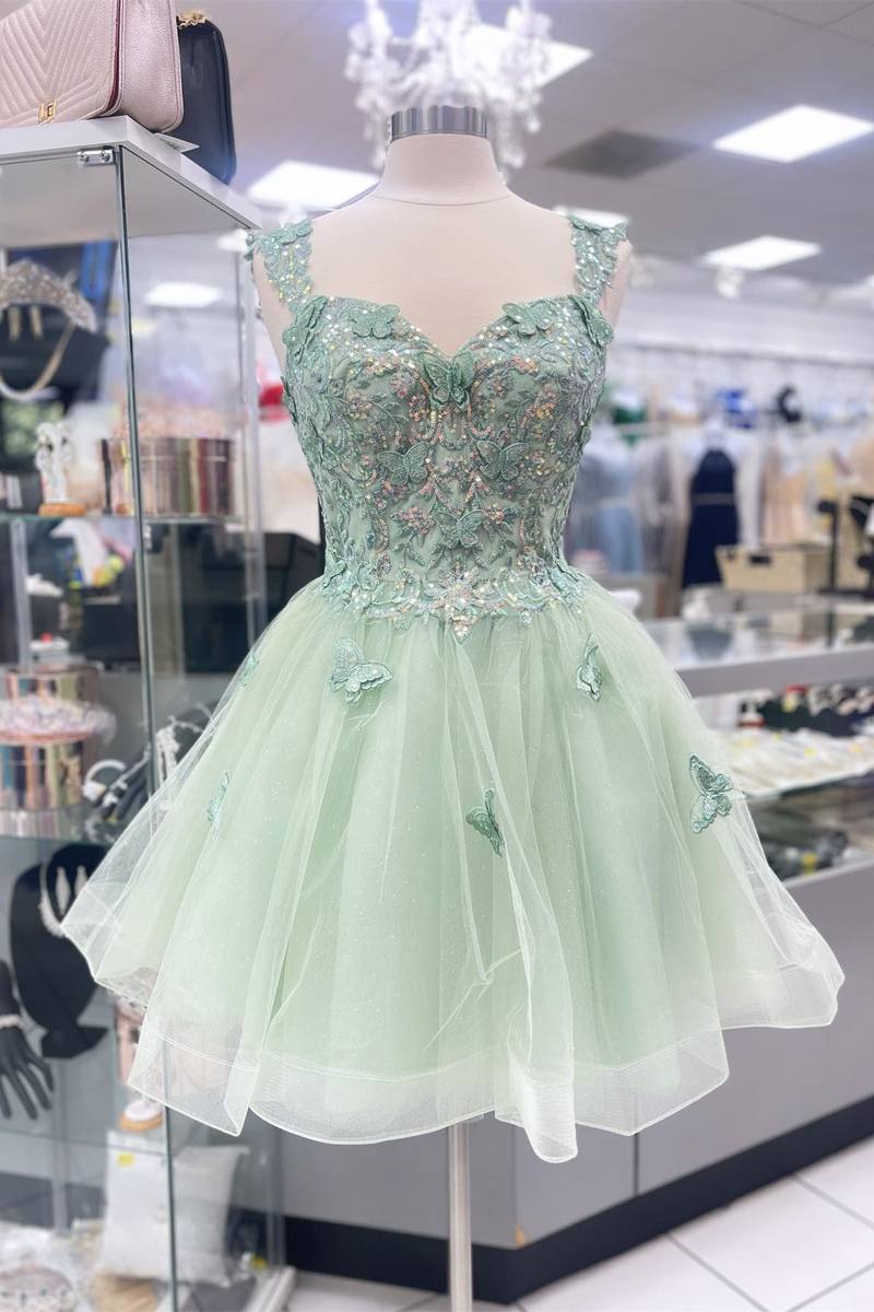 Mint Green Sweetheart Tulle Appliques A-line Front View