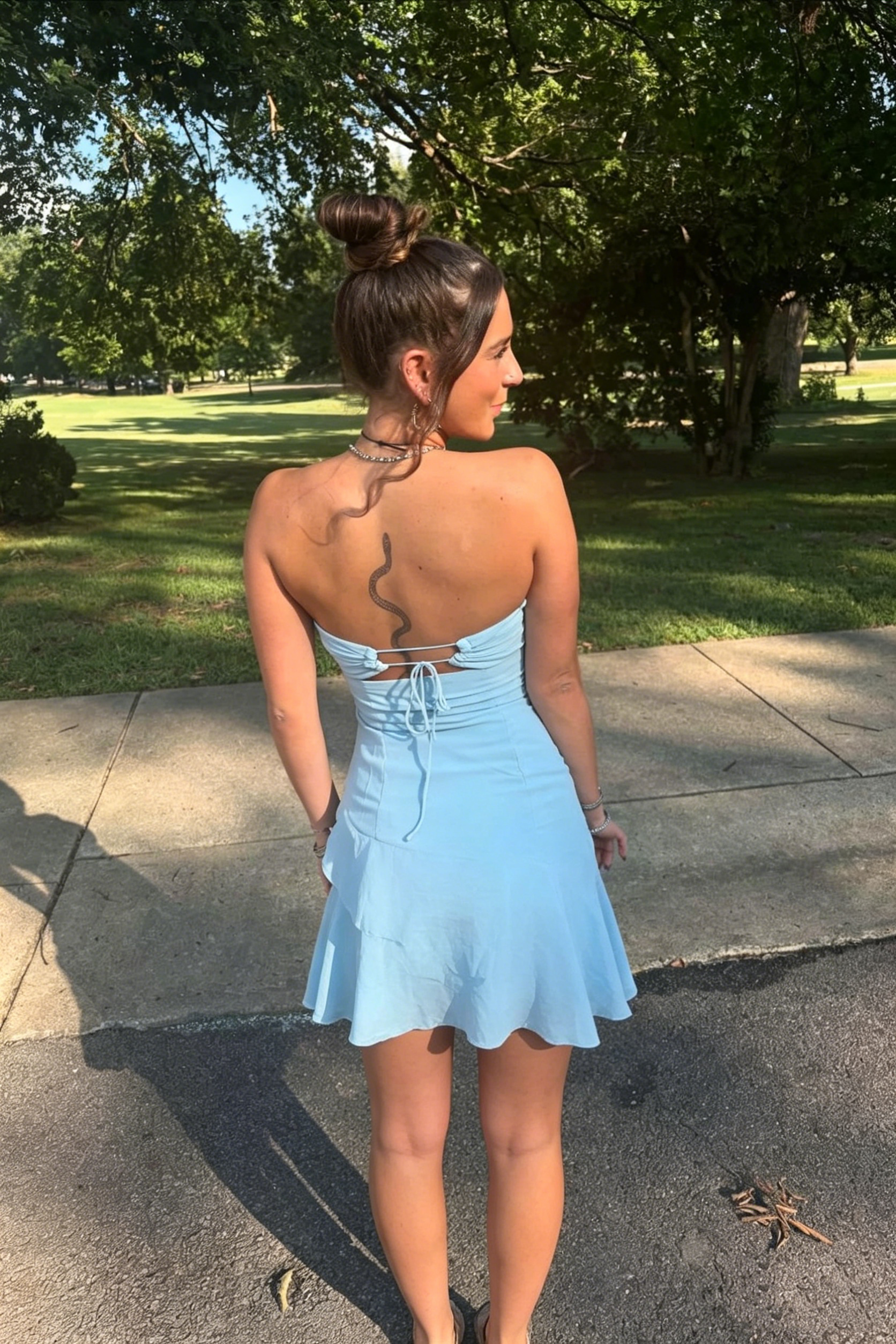 Modern Sweetheart Strapless Chiffon A-Line Ruffle Homecoming Dress