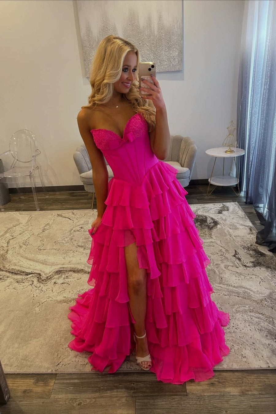 Modest A-Line Empire Strapless Tiered Party Prom Dress With Bow