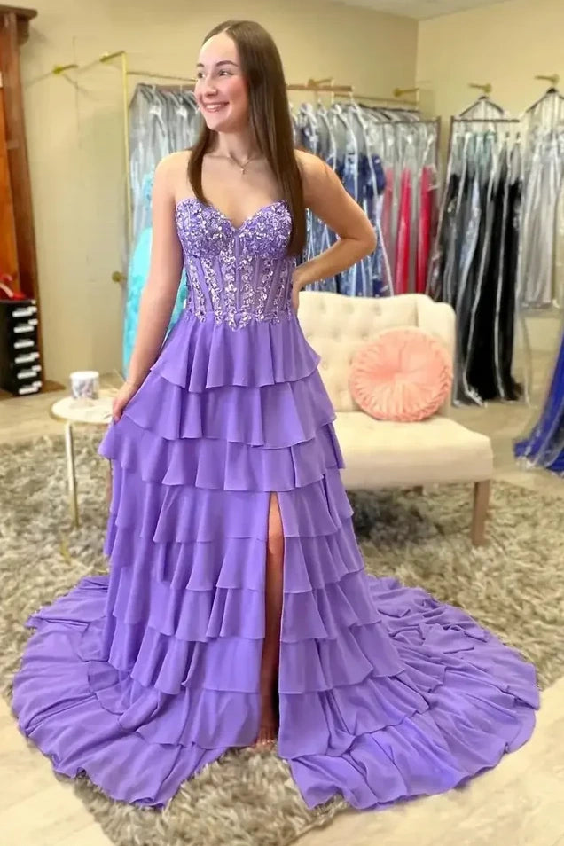 Modest A-Line Empire Sweetheart Strapless Tiered Party Prom Dress