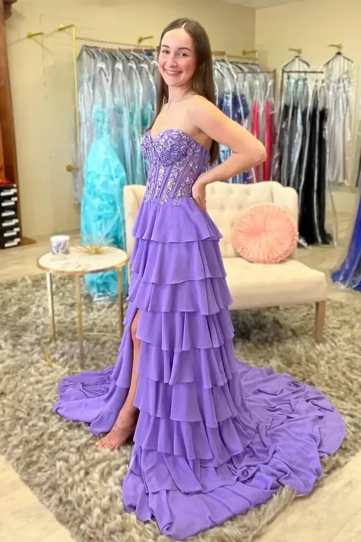 Modest A-Line Empire Sweetheart Strapless Tiered Party Prom Dress