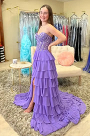 Modest A-Line Empire Sweetheart Strapless Tiered Party Prom Dress