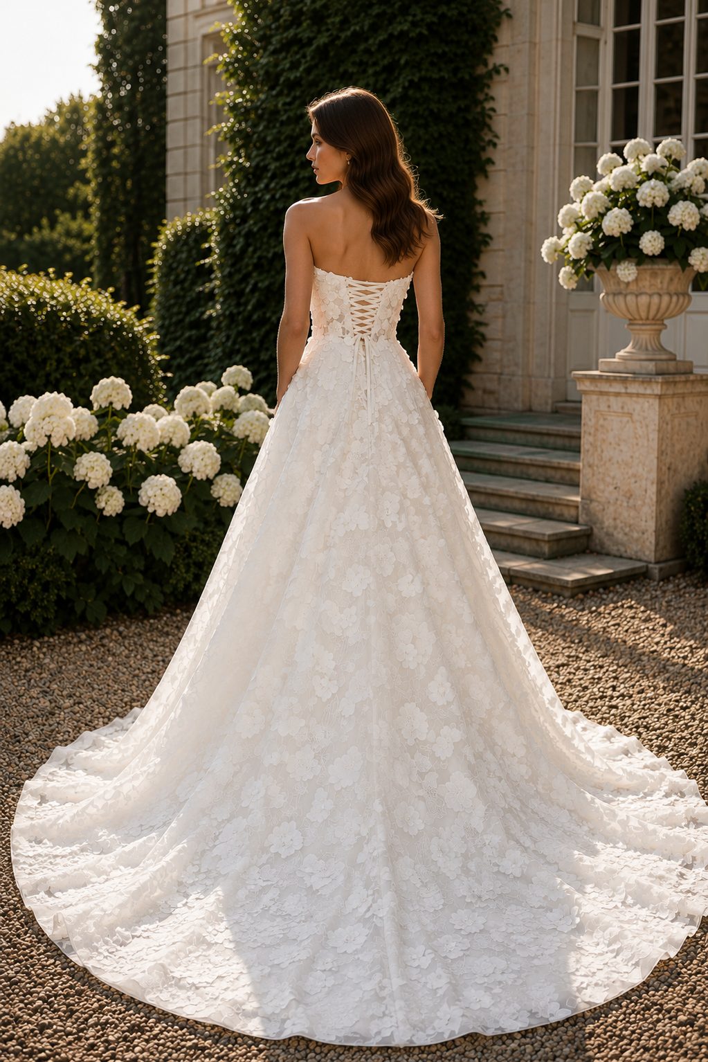 Modest A-Line Floral Lace Strapless Empire Formal Wedding Dress