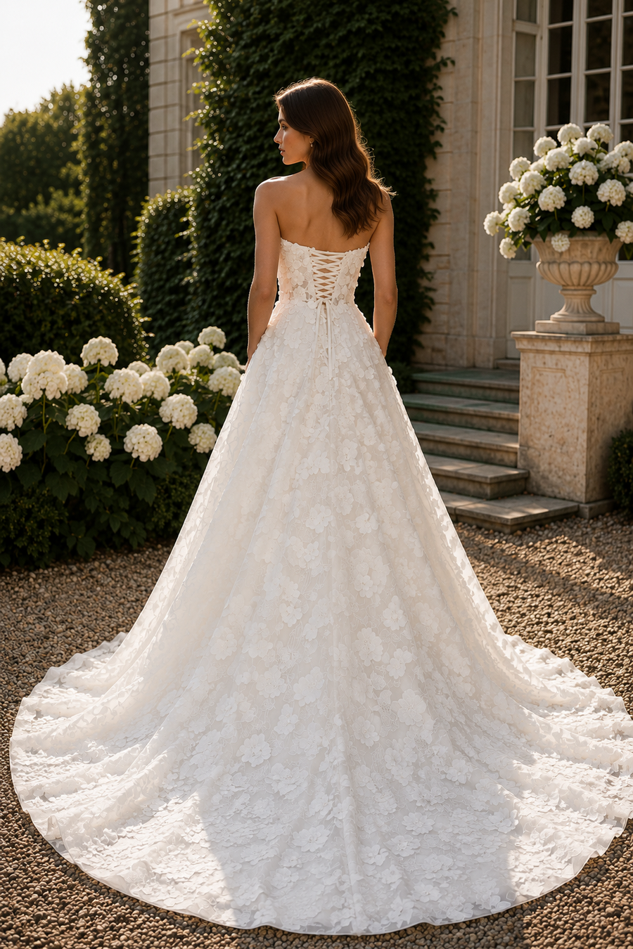 Modest A-Line Floral Lace Strapless Empire Formal Wedding Dress