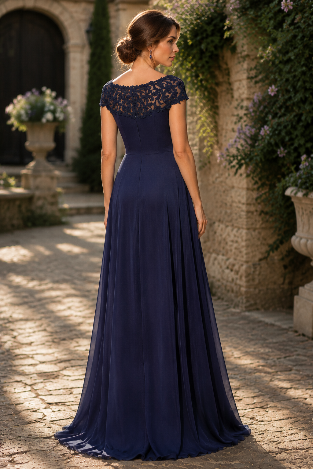 Modest A-Line Scoop Empire Lace Appliques Chiffon Mother Of The Bride Dress
