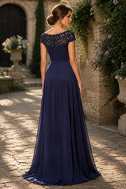 Modest A-Line Scoop Empire Lace Appliques Chiffon Mother Of The Bride Dress