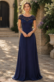 Modest A-Line Scoop Empire Lace Appliques Chiffon Mother Of The Bride Dress
