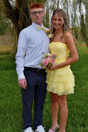 Two Tone Empire Strapless A-Line Ruffle Mini Homecoming Dress