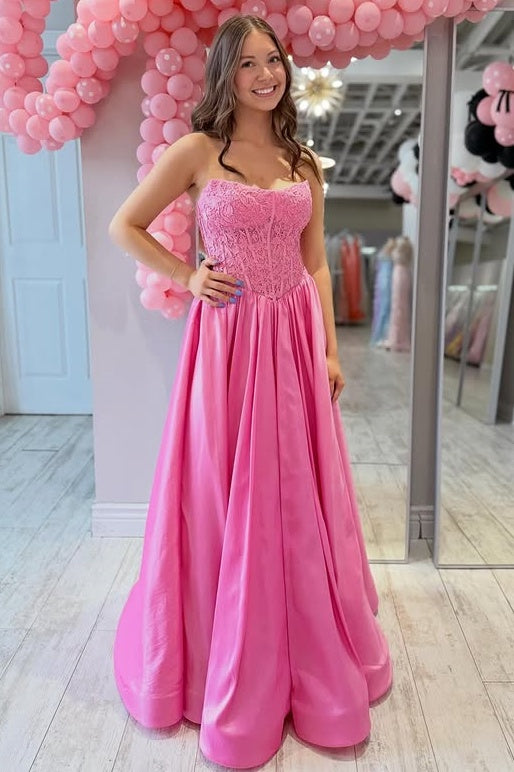 Modest A-Line Strapless Two Tone Maxi Party Prom Dress