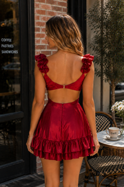 Modest A-Line Straps Pleated Empire Ruffle Mini Party Homecoming Dress