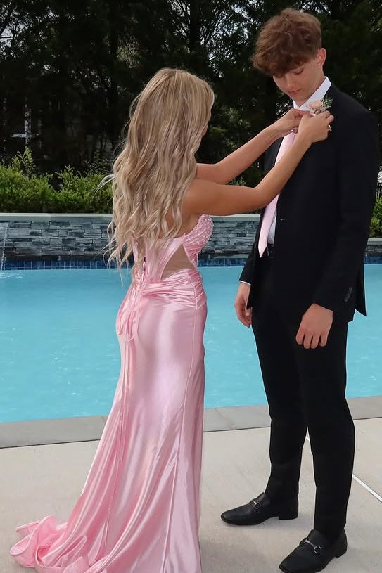 Modest Beaded Strapless Ruched Empire Mermaid Party Prom Dress