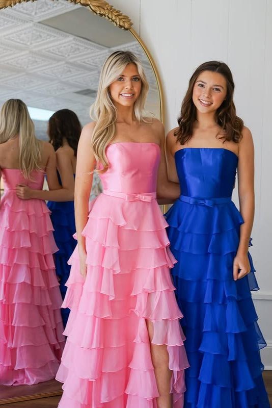 Modest Chiffon A-Line Strapless Empire Tiered Party Prom Dress